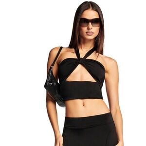 I.AM.GIA Isabella Black Twist Crop Tie Halter top open back iamgia